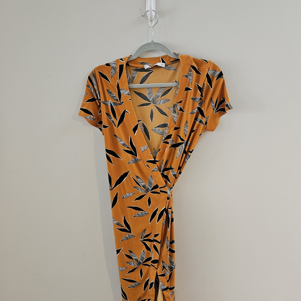 Mango Mustard and Black Leaf Print Dress